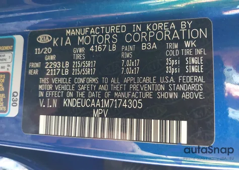 2021 Kia Seltos S из США, поврежденный, VIN KNDEUCAA1M7174305